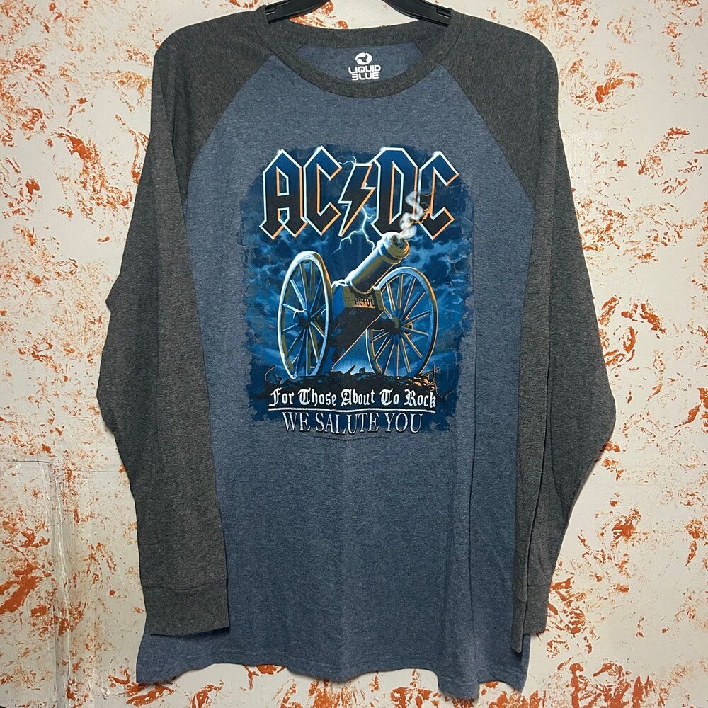 AC/DC Liquid Blue Long Sleeve Raglan Shirt Men’s XXL Cannon Band Tee